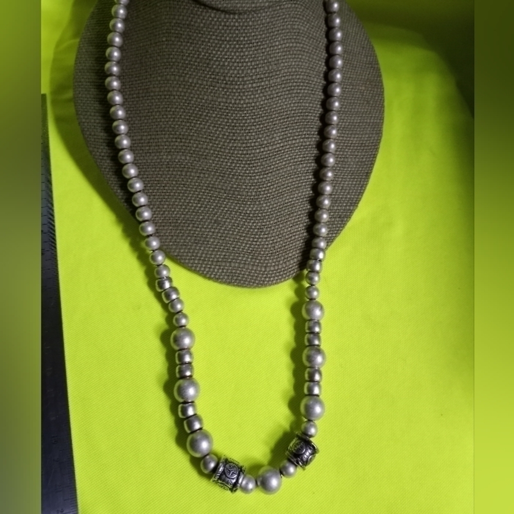 Silvertone beaded long decorative beads necklace